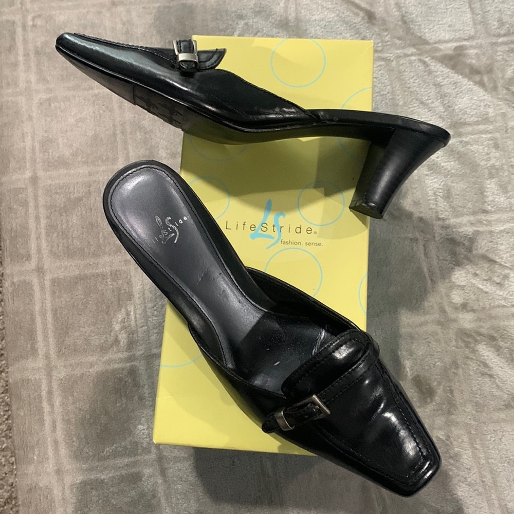Life Stride Spiral Faux Leather Black Basile Slips/Mules - Size 9  1/2 M